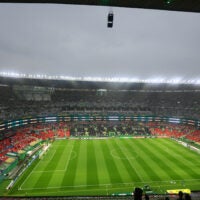 June 30, 2026; Mexico City, Mexico; General view inside the stadium before the match as the match is delayed due to adverse weather.
