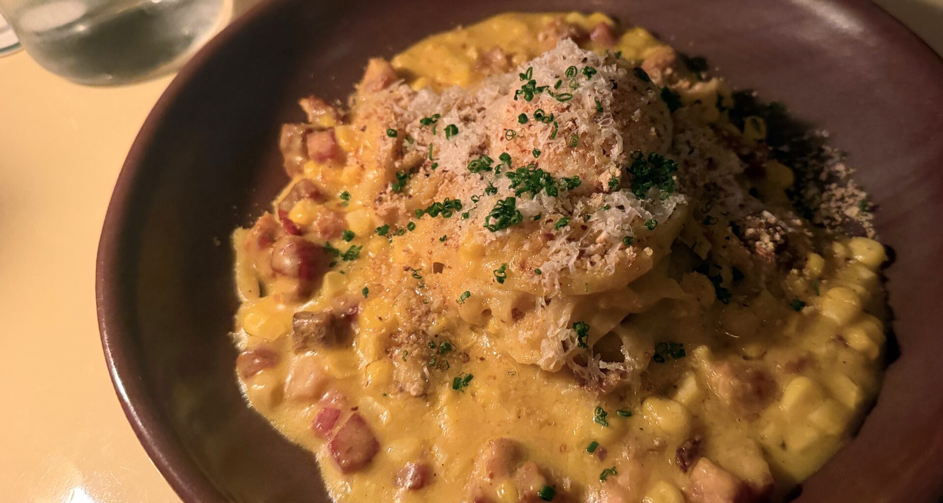 Corn carbonara at Walker's