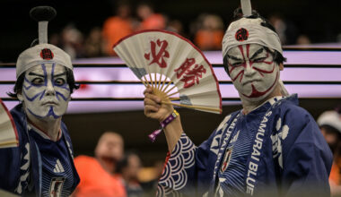 Japanese soccer fans at World Cup 2026 in Arlington.