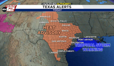 Heat index of 105°+ today, while some in Texas will get rain from Tropical Storm Bertha