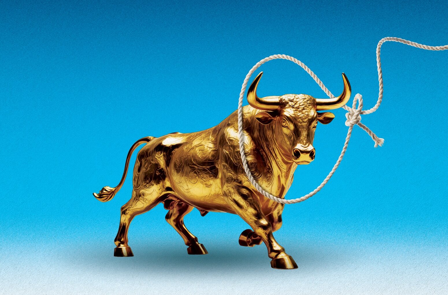 Wall Street bull being lassoed