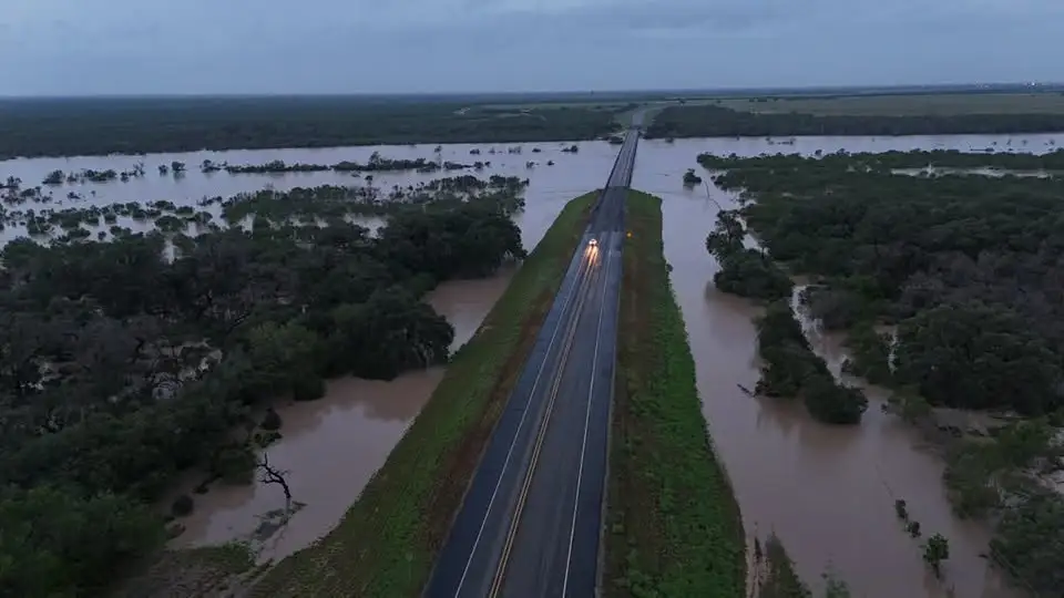 Early morning conditions where Highway 57 crosses the Nueces River on in La Pryor on Thursday, July 16, 2026.