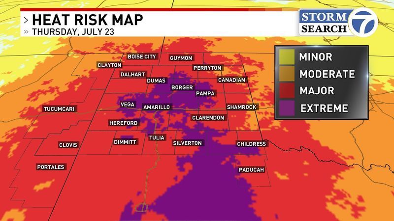 Thursday, July 23, 2026 Heat Risk Map (KVII)