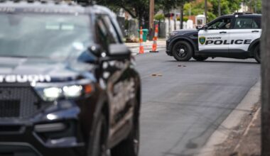 Police work on Canal Street in Houston, Tuesday, July 7, 2026, after a shooting. (Jacob Lujan/Houston Chronicle via AP)