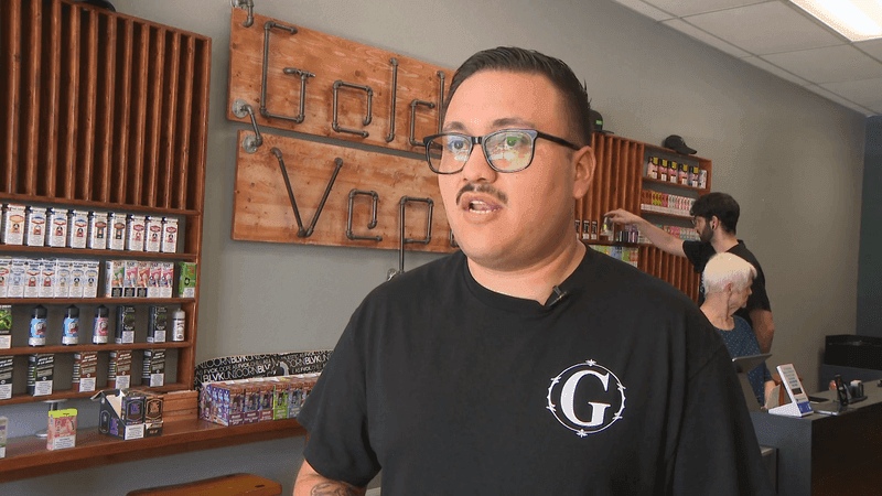 Golden Vapor Co. store manager Ricardo Hernandez. July 30, 2026. Credit: KFOX14/CBS4