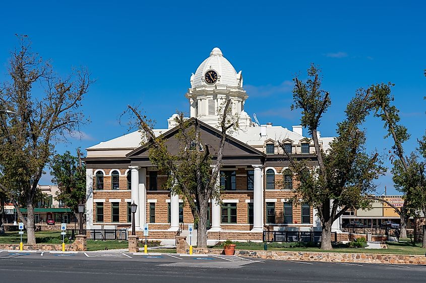 The Mason County Courthouse on the town square in Mason, Texas.
