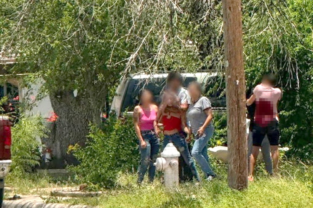 Kitty Mia Diaz, Amaya Cookie Diaz, and Kyandra Renee Faz, allegedly involved in the killing of Caroline Peña, are shown in an outdoor photo.