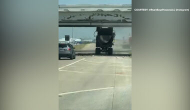 Truck trailer strikes overpass bridge on Texas interstate, video shows