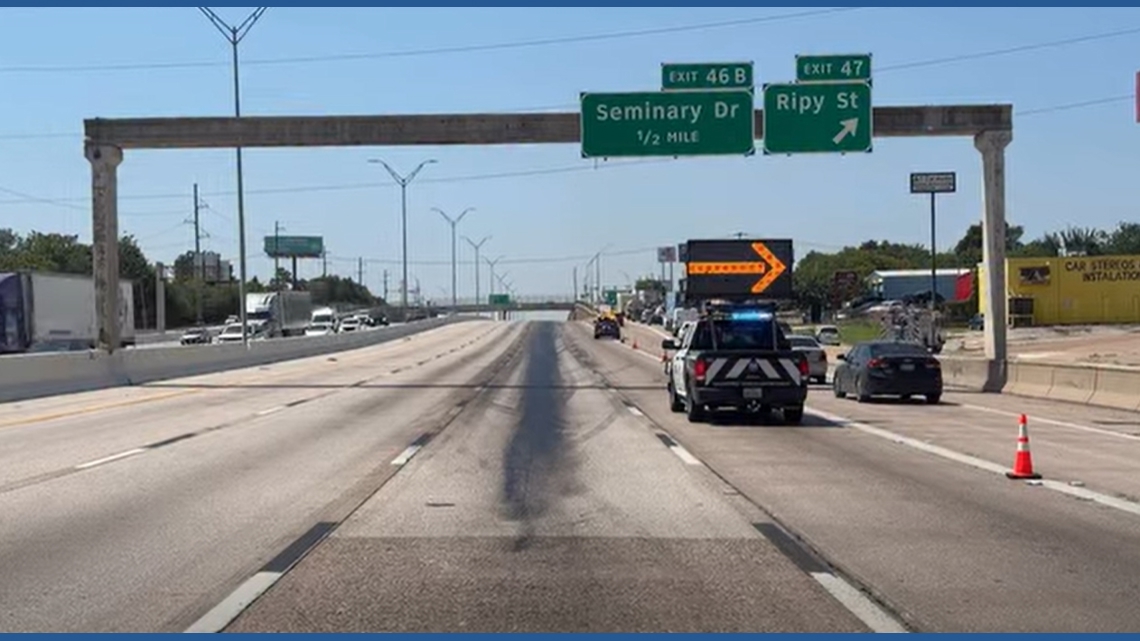 All southbound lanes on I-35 shut down due to oil spill, FWPD says