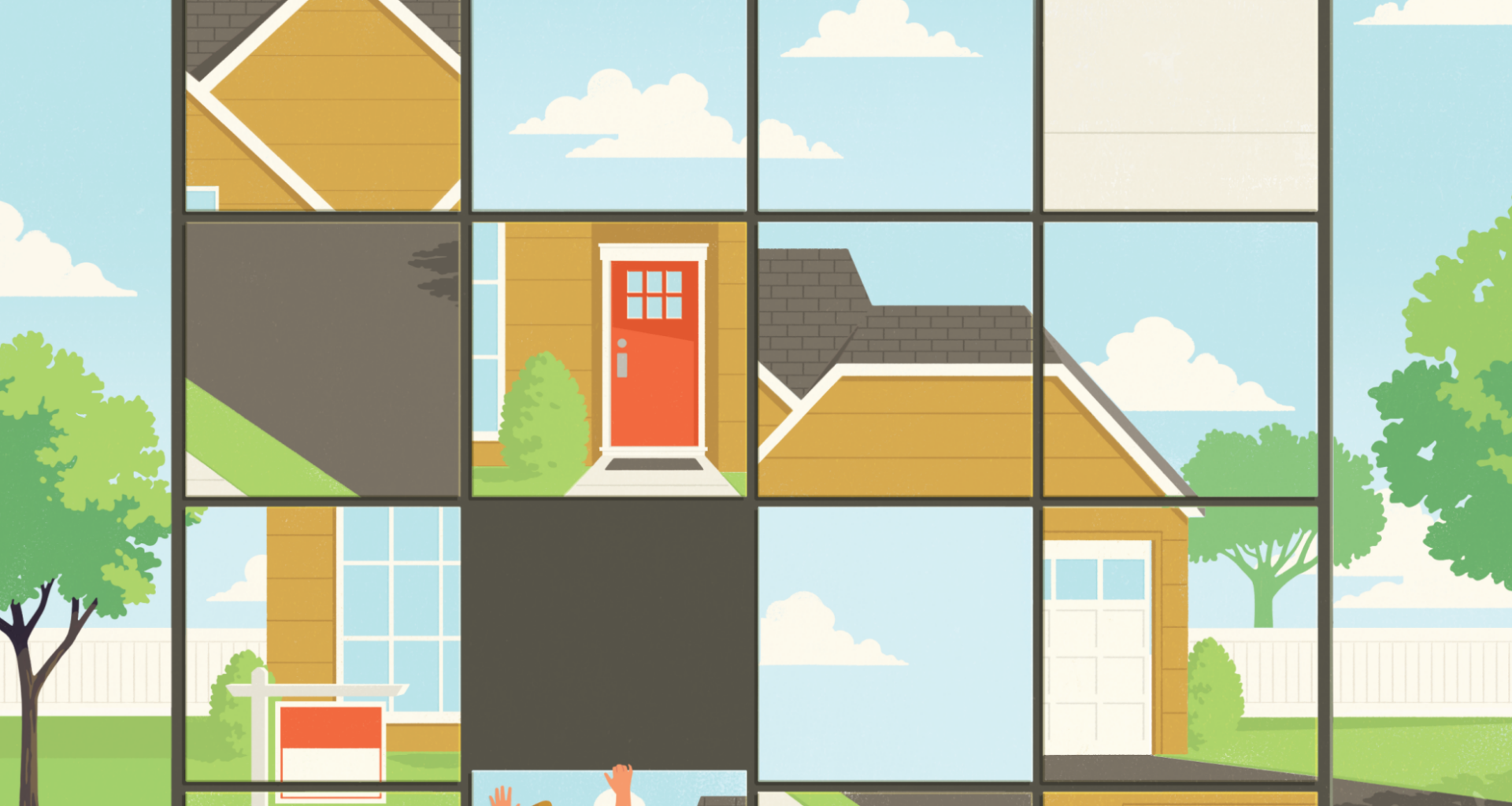 Illustration of house in a puzzle piece, front cover art.