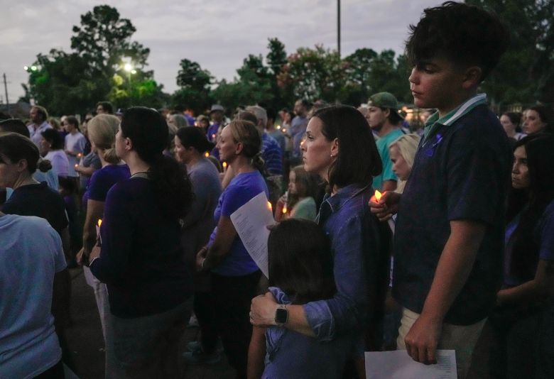 Parents, students, school faculty and community members come together at Sinclair Elementary for a vigil in honor of the missing student Greta Toranzo, who attended Camp Mystic and was later counted among the dead after catastrophic flooding, on July 5, 2025 in Houston.