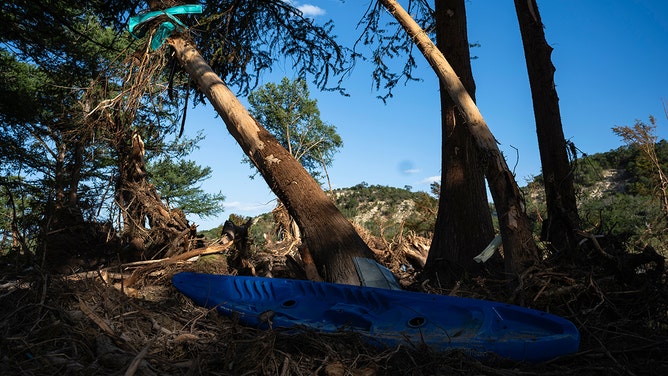 Debris along the Guadalupe River in Kerrville, Texas, on Thursday, July 10, 2025.