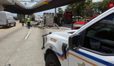 Lost load blocks North Freeway traffic near Aldine area