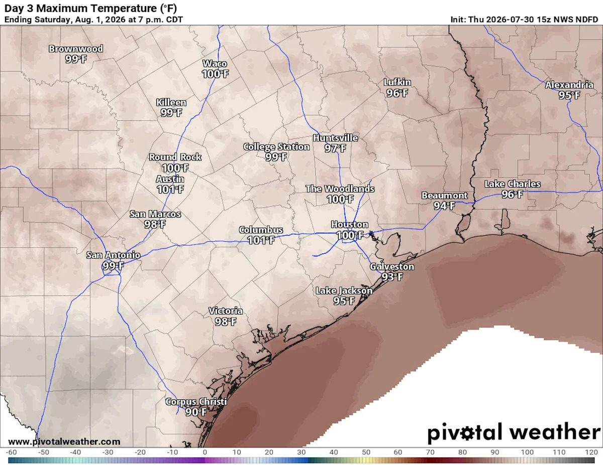 Triple-digit heat Friday in Austin, then a weekend weather shift for Central Texas