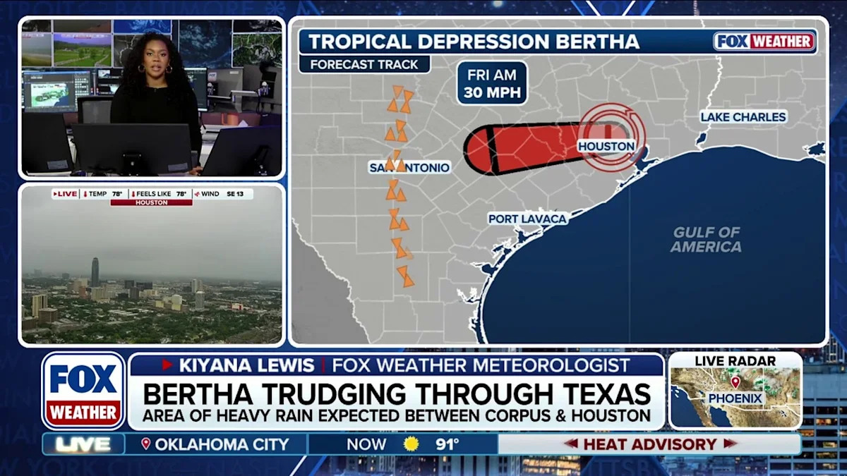 Bertha weakens to Tropical Depression as it moves across Texas