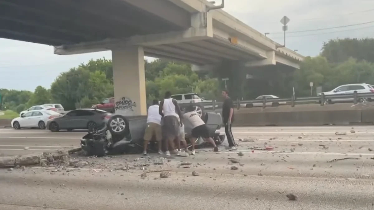 Bystanders Pull Three Women From Overturned Car After It Plunges Off Houston Highway Overpass