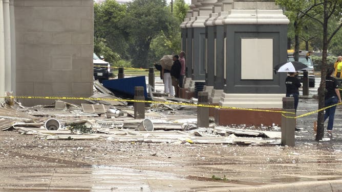 Severe storm damage around The Rim shopping mall in northwest San Antonio on Wednesday, July 15, 2026.