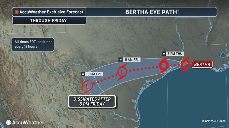 Tropical Storm Bertha moving into Texas with winds, rain and storm surge