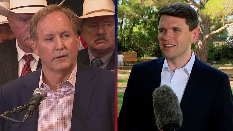Ken Paxton (left) and James Talarico (right) speak at campaign events in Fort Worth, Texas, on July 21, 2026.
