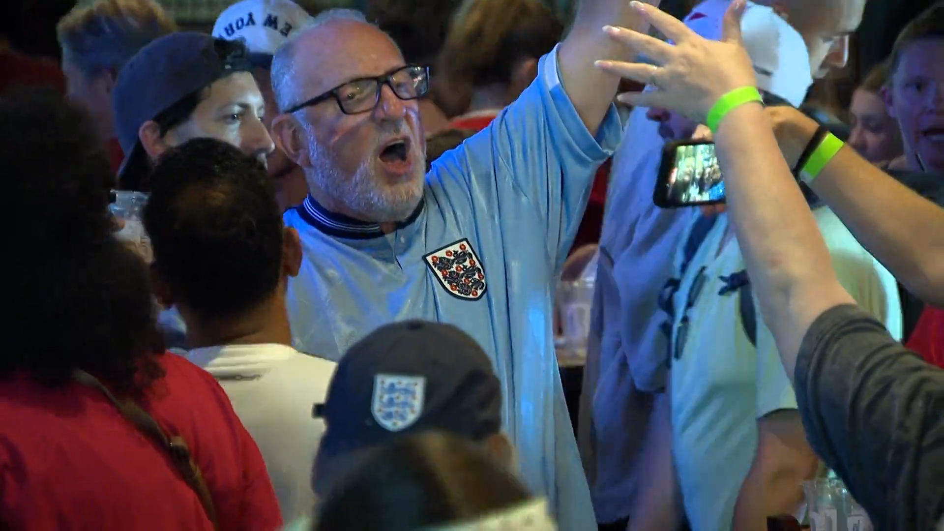 England fans celebrate their win over Croatia at Dallas' Londoner Pub's World Cup watch party. The Londoner reached capacity as supporters cheered England's 4-2 win.
