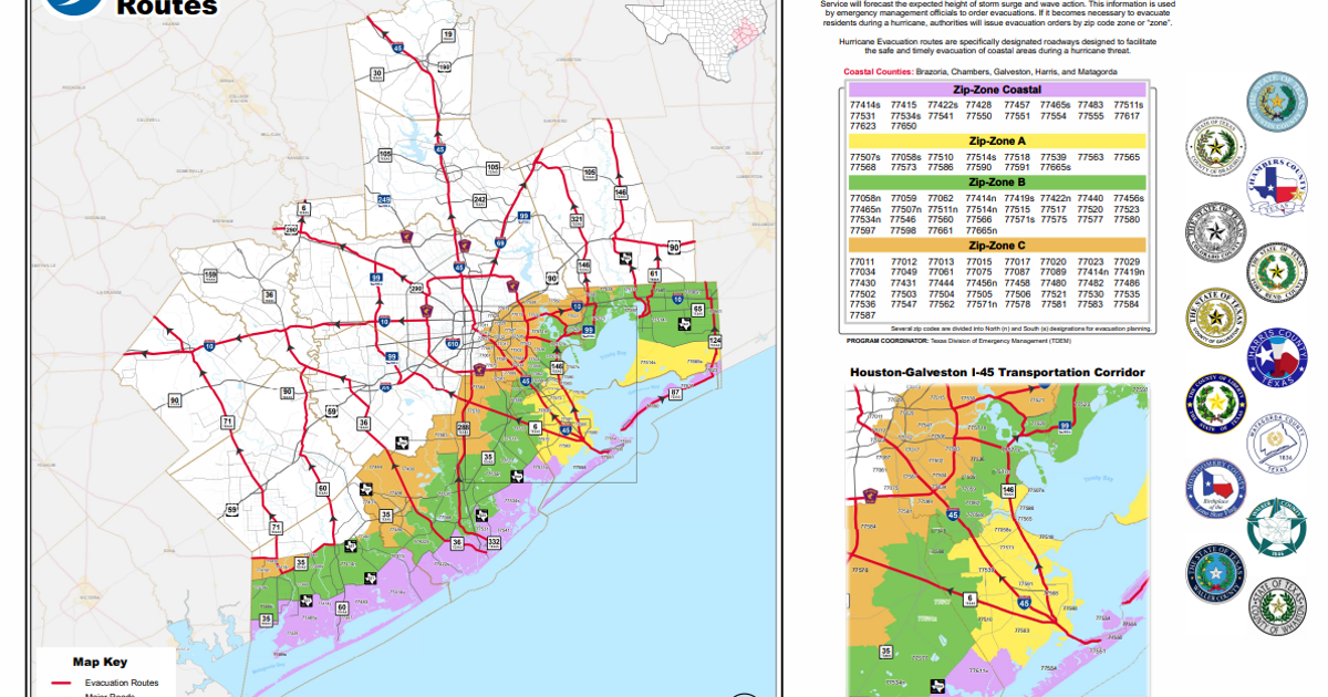 Houston evacuation routes, zones by zip code for 2026 hurricane season