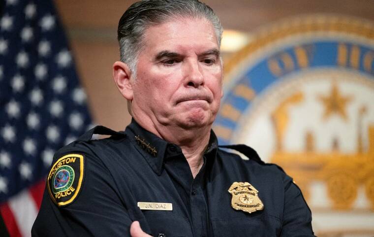 REUTERS/ANTRANIK TAVITIAN
                                Houston Police Chief Noe Diaz listens during a press conference about the fatal shooting of Mexican motorist Lorenzo Salgado Araujo by an ICE agent in Houston, Texas, today
