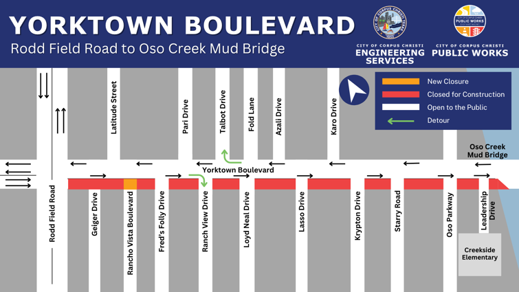 Map showing closures on Yorktown Boulevard.
