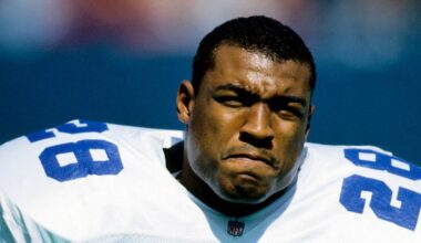 Dallas Cowboys safety Darren Woodson in a 1992 game against the New York Giants; USA TODAY Sports