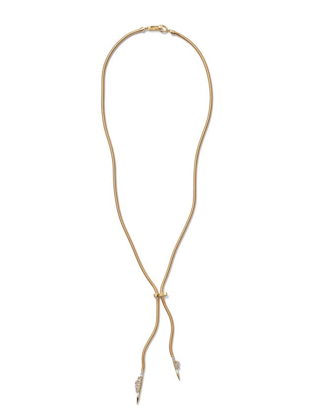 Gold necklace with a sleek design featuring pointed ends.
