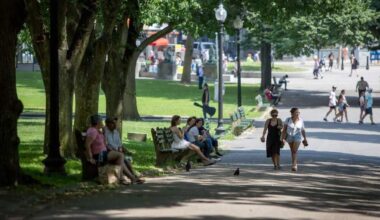 People walk on a shady path in Boston Common. (Robin Lubbock/WBUR)