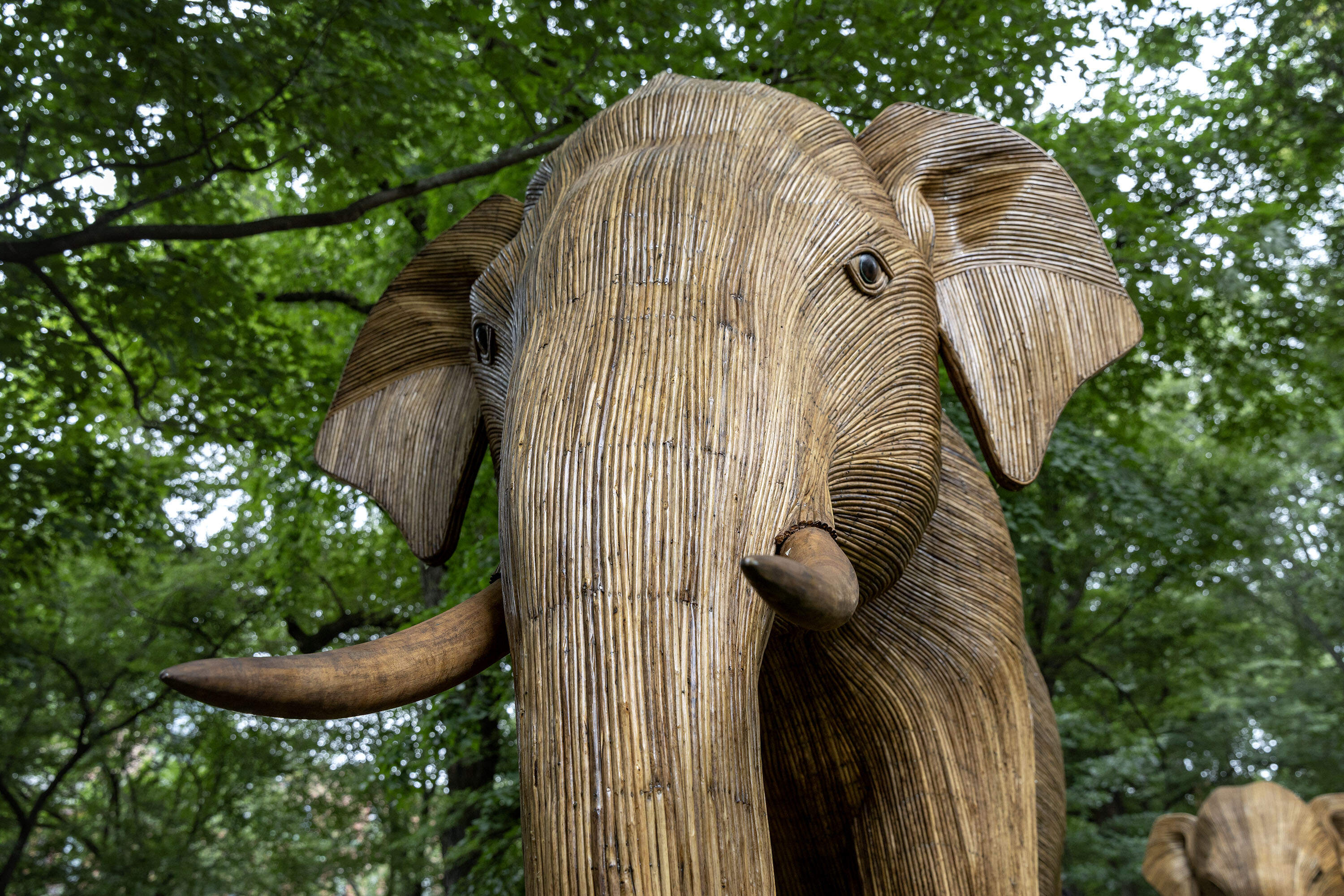 This large tusker is one of over 100 elephants on Commonwealth Avenue Mall in Boston, part of "The Great Elephant Migration" installation. (Robin Lubbock/WBUR)