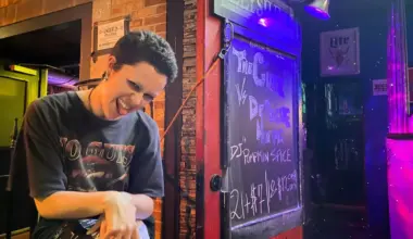 Sage works the door at Elysium, Austin's oldest goth club.