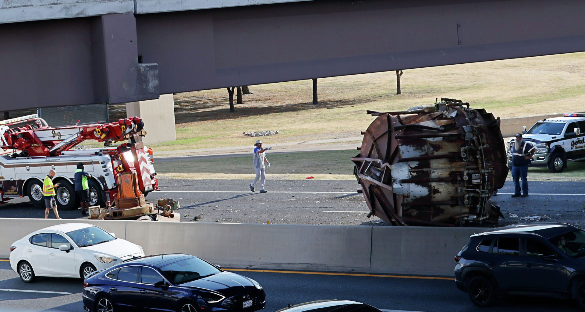 I-635 bridge under repair after semi loses 34,000 pound load in Dallas