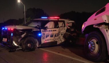 Dallas police officers escape injury after cruiser gets slammed in multi-vehicle I-45 crash