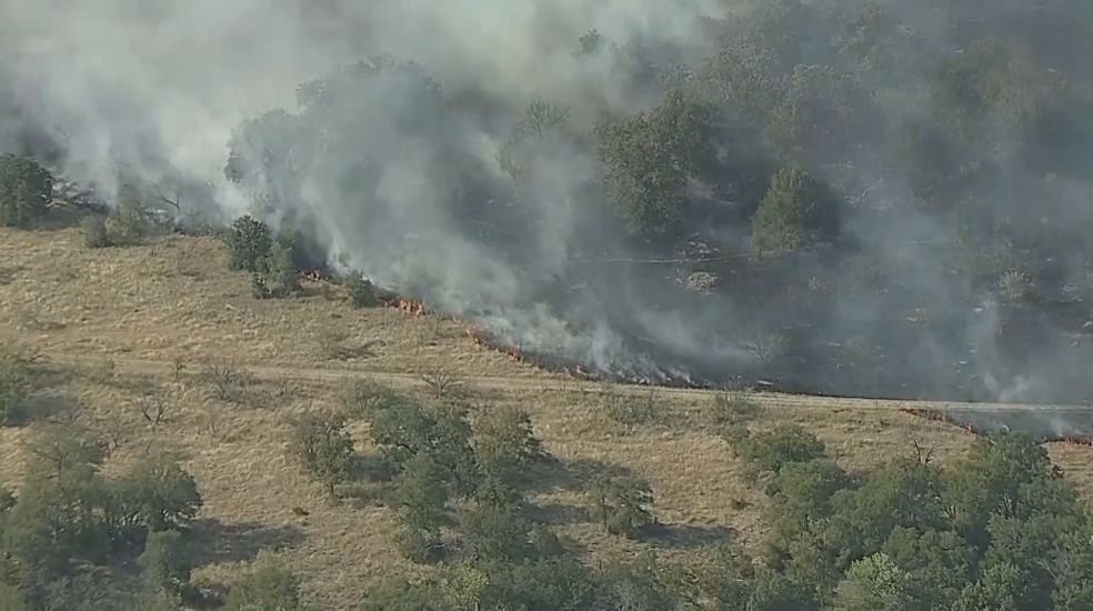 KXAS-TV (NBC5) helicopter footage shows a view of the Jack County brush fire from above.