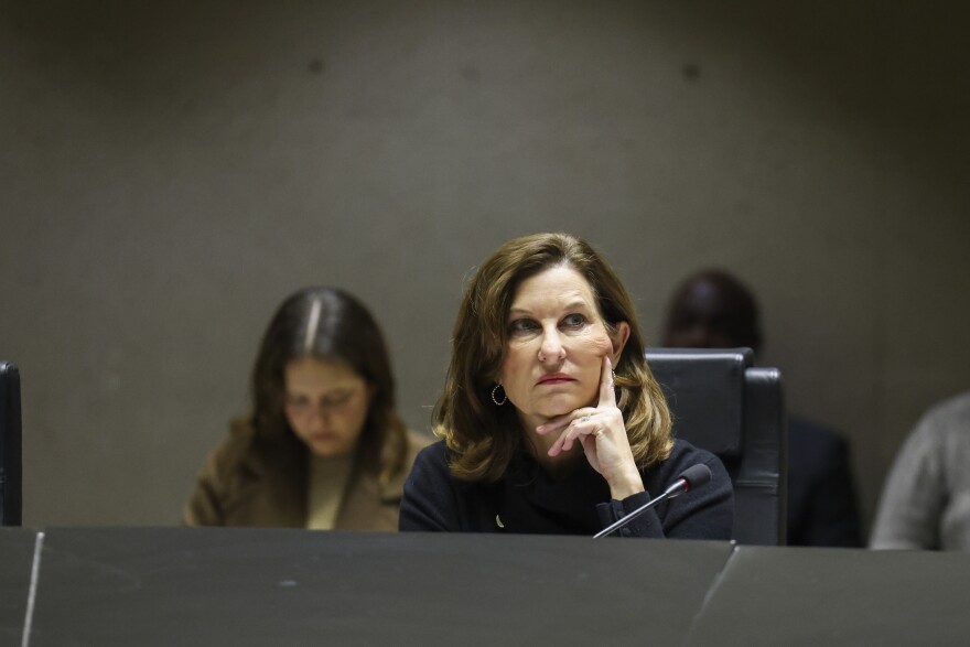 Council Member Gay Donnell Willis, District 13, listens to a speaker during city council meeting Wednesday, Jan. 22, 2025, at Dallas City Hall.