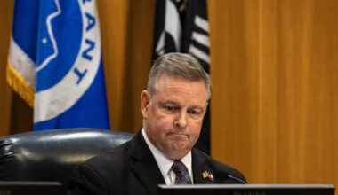 Tarrant County Judge Tim O’Hare at the Tarrant County Commissioners Court meeting Feb. 10, 2026, in Fort Worth.