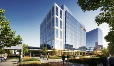 A rendering shows One Bethany North, a nine-story, 225,000-square-foot office building in Allen's Watters Creek office park.