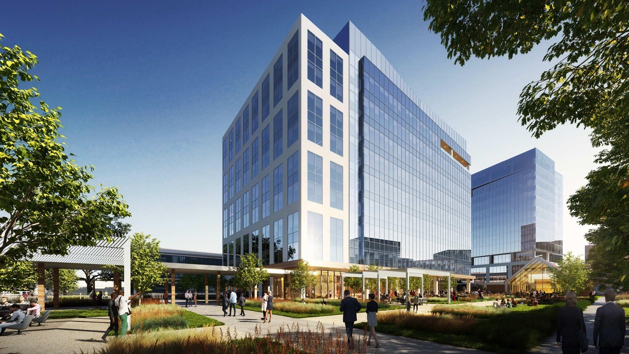 A rendering shows One Bethany North, a nine-story, 225,000-square-foot office building in Allen's Watters Creek office park.