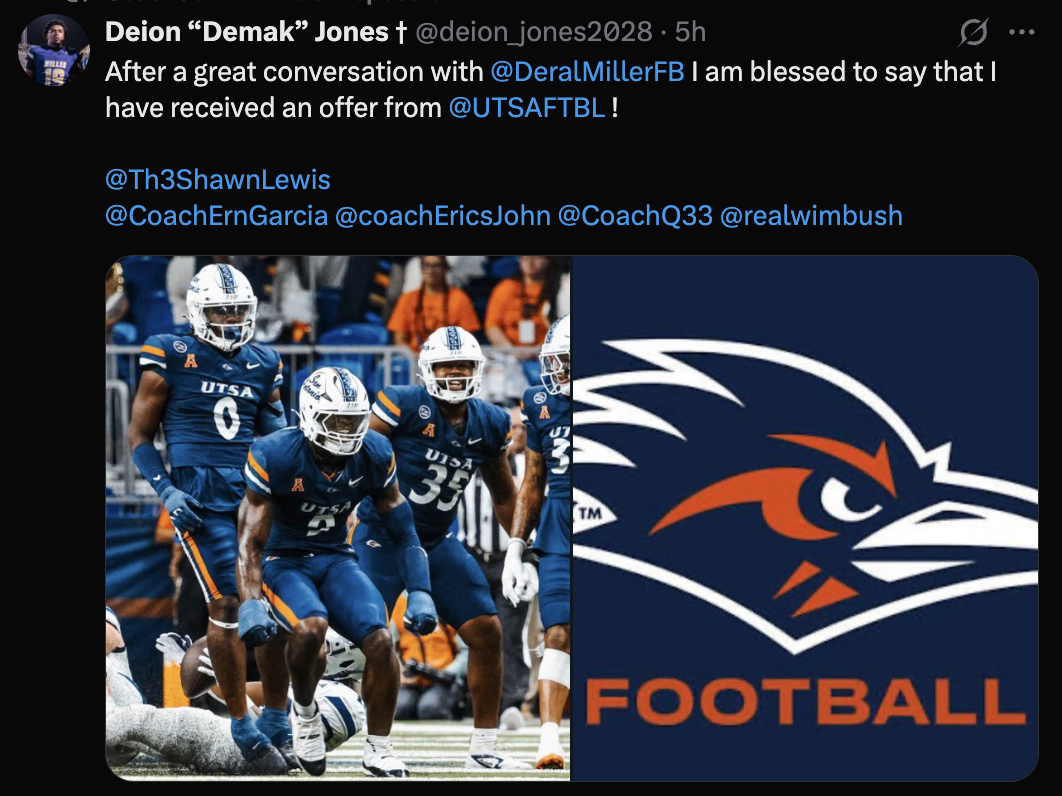 Deion Jones receives UTSA football offer