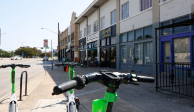 Lime scooters are seen in front of properties across Fair Park along Parry Ave. on Saturday, June 24, 2023.