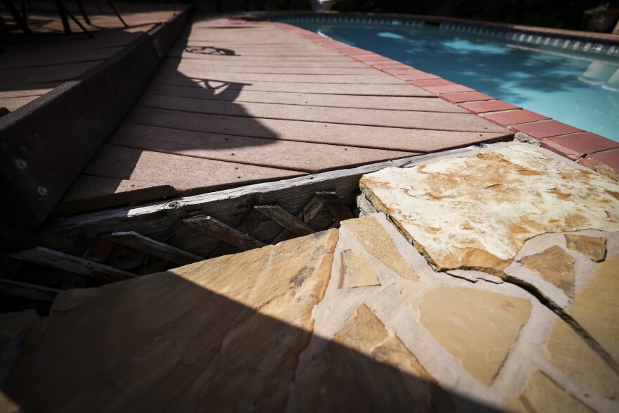 The deck is splitting at Michael O’Shea’s home due to stormwater erosion Monday, July 20, 2026, in Arlington.