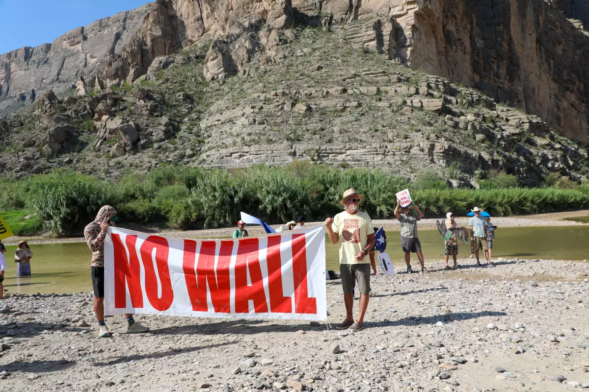 Protesters gathered Wednesday at Big Bend National Park to oppose the Trump administration's plan for new border infrastructure across the Big Bend region.
