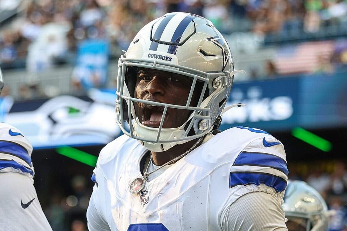 SEATTLE, WASHINGTON - AUGUST 15: Camden Brown #6 of the Dallas Cowboys reacts during the second quarter of the NFL preseason game against the Seattle Seahawks at Lumen Field on August 15, 2026 in Seattle, Washington. (Photo by Jack Compton/Getty Images)