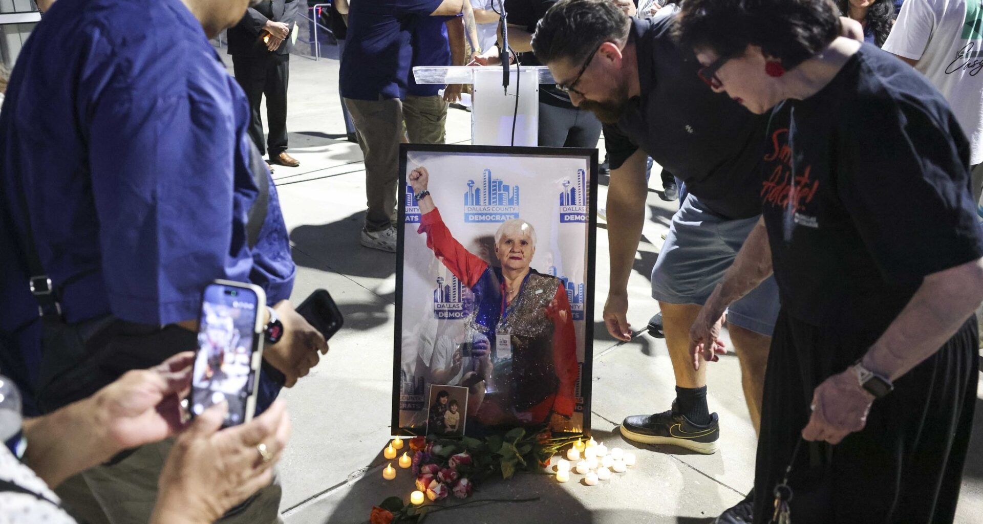 Community members remembers Sylvia Collins who lost life in a north Oak Cliff apartment complex fire during a vigil, Friday, May 29, 2026 in Dallas.