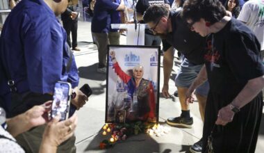 Community members remembers Sylvia Collins who lost life in a north Oak Cliff apartment complex fire during a vigil, Friday, May 29, 2026 in Dallas.