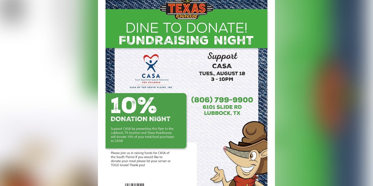 CASA of the South Plains hosts Dine to Donate at Texas Roadhouse