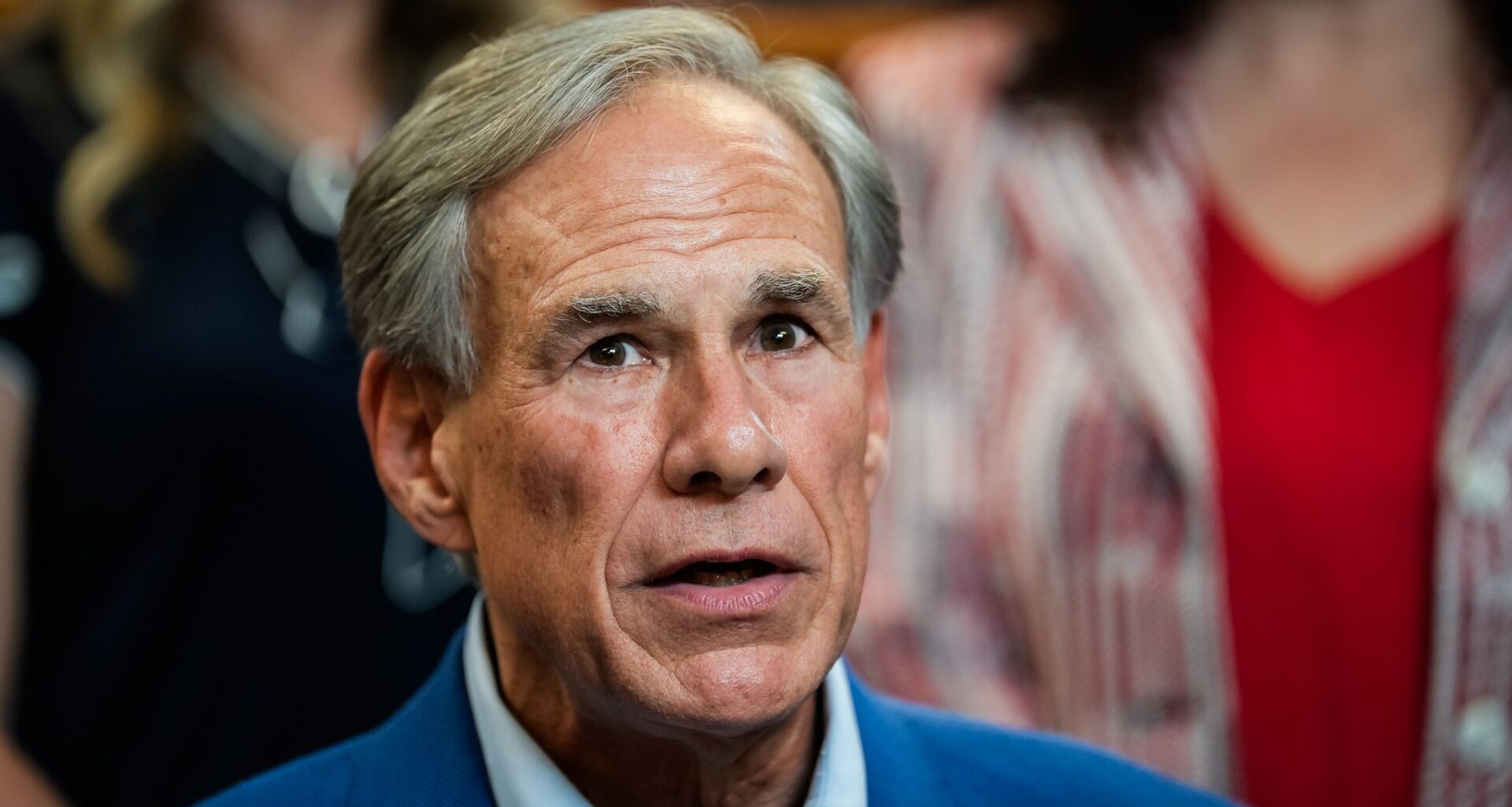 Texas Governor Greg Abbott speaks at a press conference addressing foreign influence in public education at the Texas Public Policy Foundation in Austin, Aug. 18, 2026.