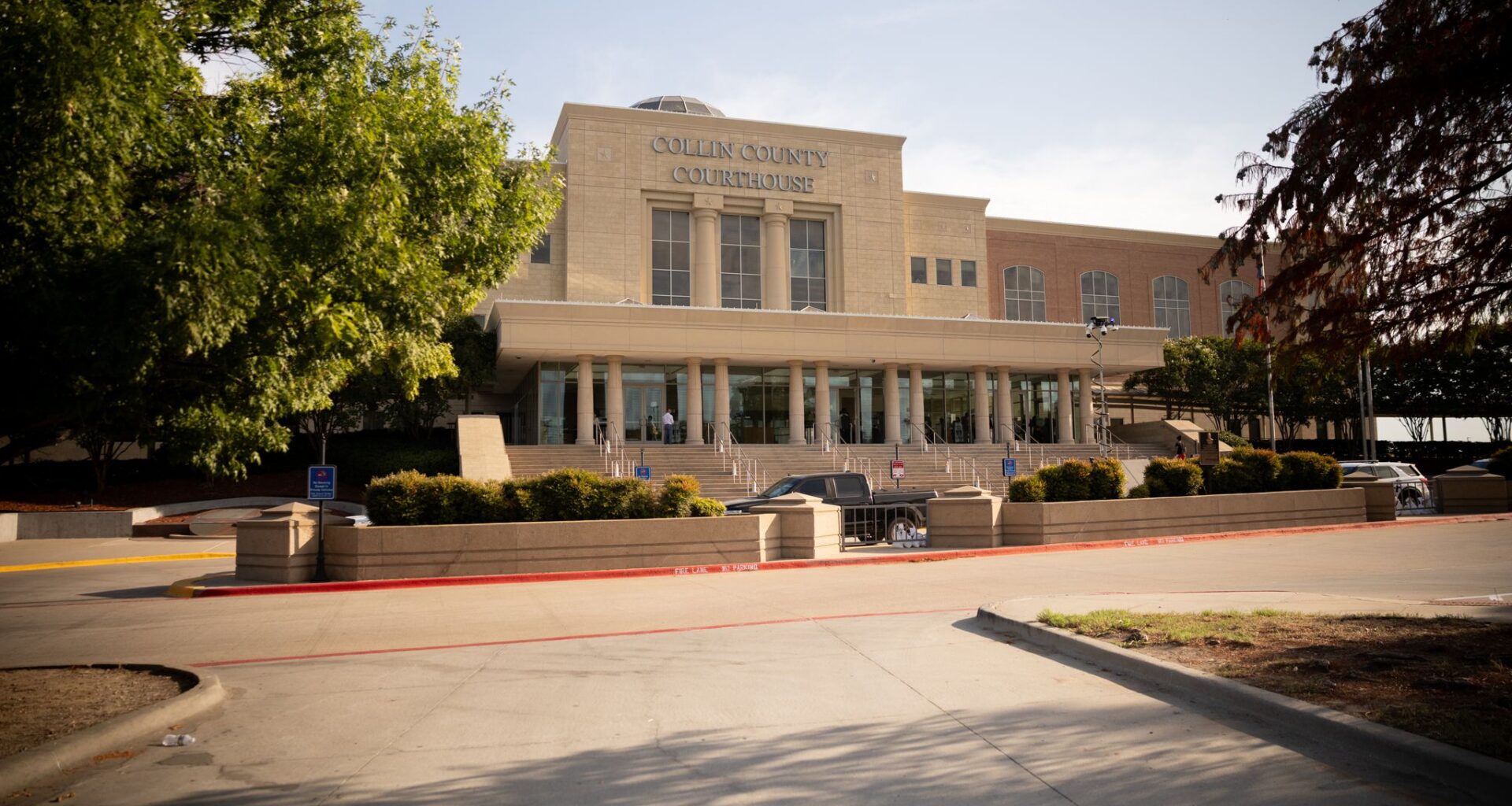 The exterior of the Collin County Courthouse before a hearing on Karmelo Anthony's motion for a new trial in McKinney, Texas, Friday, Aug. 21, 2026. Anthony was convicted of murder in June and sentenced to 35 years in prison for the fatal stabbing of Austin Metcalf at a high school track meet in Frisco.
