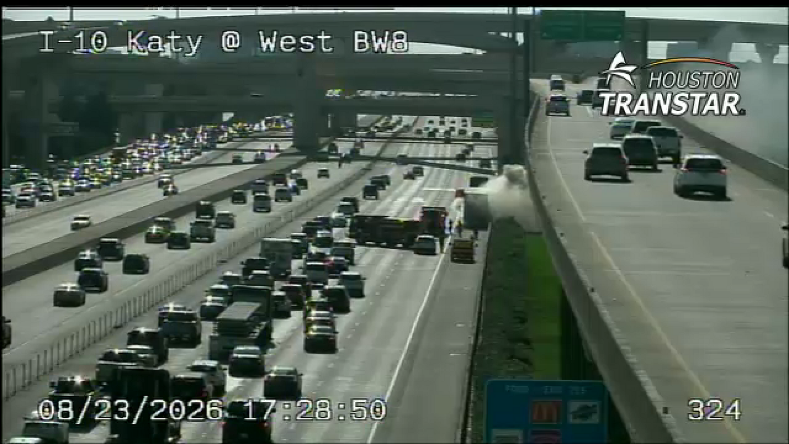 13 Alert Traffic: Heavy truck fire snarls traffic on Katy Freeway at Beltway 8, Houston TranStar says